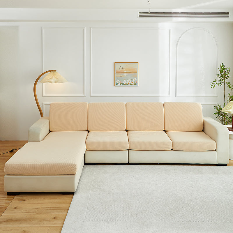 Wasserabweisender Bezug für Sitz- und Rückenkissen, Sand, auf den Sitz- und Rückenkissen eines Sofas