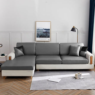 Bezug aus Kunstleder für Sitz- und Rückenkissen, Kieselgrau, auf den Sitz- und Rückenkissen eines Sofas