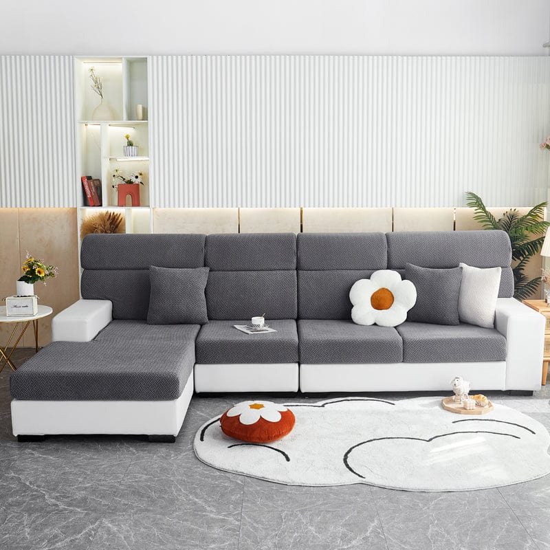 Bezug aus Fleece für Sitz- und Rückenkissen, Grau Flechtmuster, auf den Sitz- und Rückenkissen eines Sofas