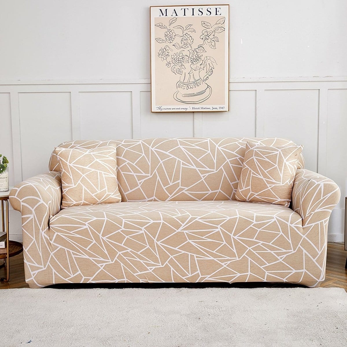 Stretch-Sofabezug Beige Grafikmuster