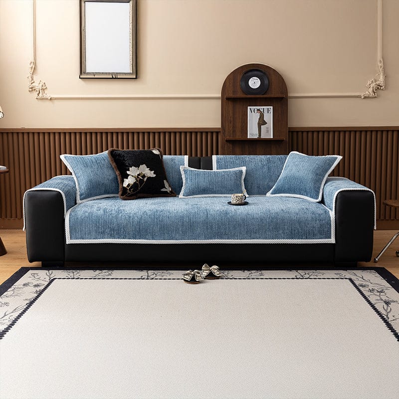 EasyCover-Sofabezug aus Cord-Chenille, Blau Cord, auf einem Sofa
