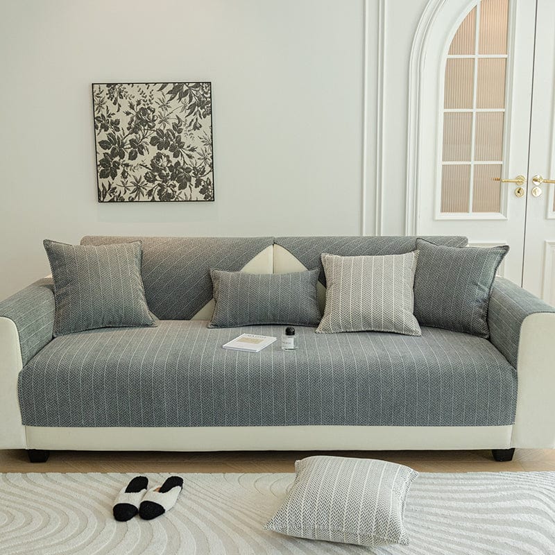 EasyCover-Sofabezug in Fischgrät, Schiefergrau Fischgrät, auf einem Sofa