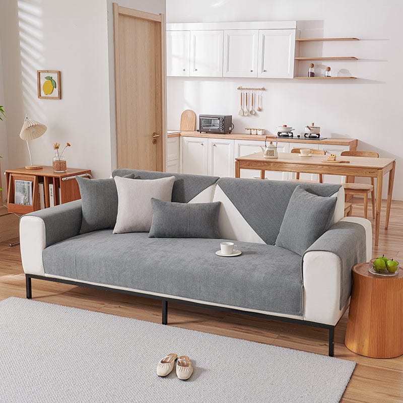 EasyCover-Sofabezug aus Chenille, Grau, auf einem Sofa