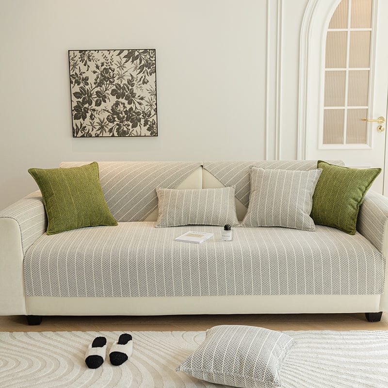 EasyCover-Sofabezug in Fischgrät, Grau Fischgrät, auf einem Sofa