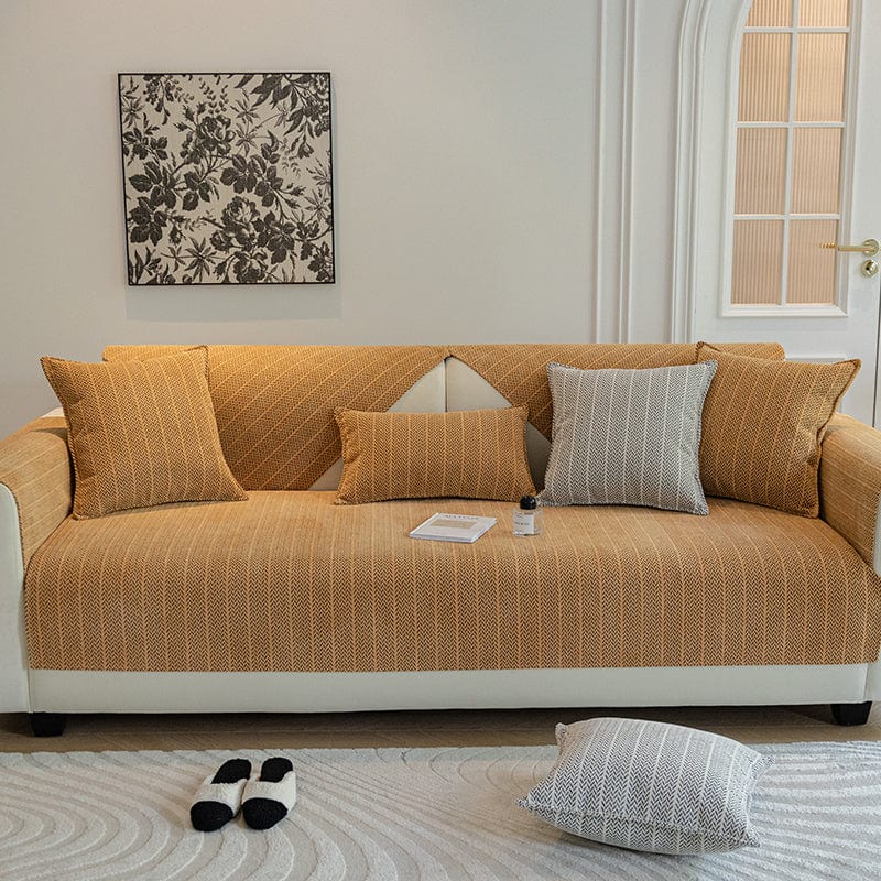 EasyCover-Sofabezug in Fischgrät, Orange Fischgrät, auf einem Sofa