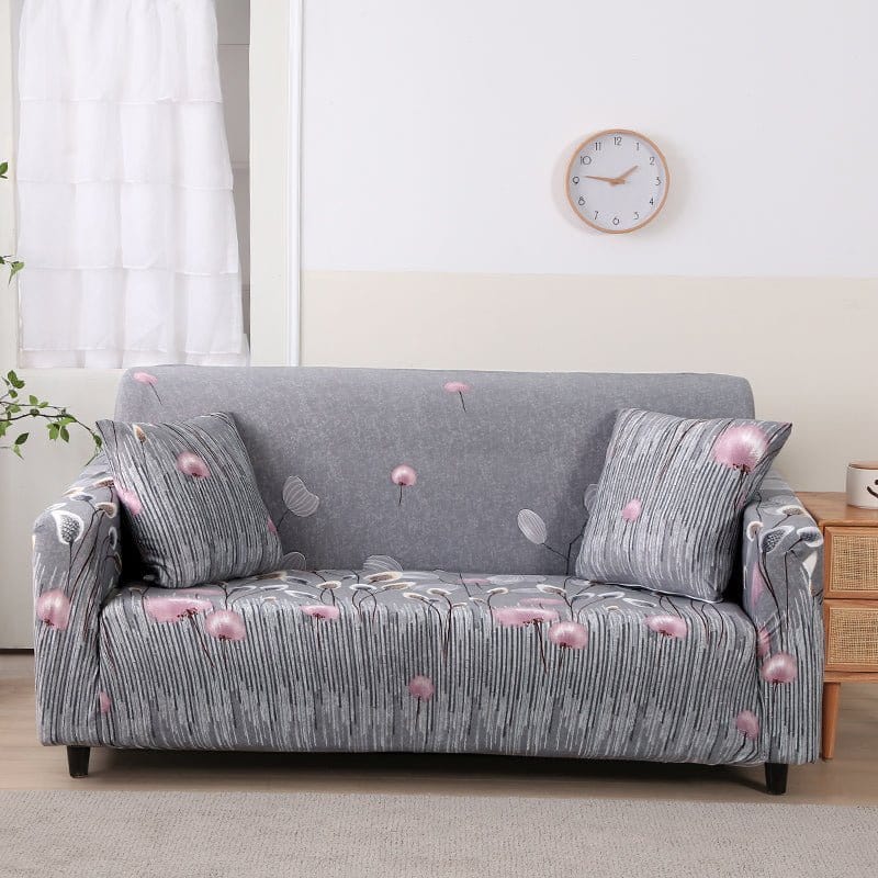 Wasserabweisender Sofabezug Grau mit rosa Pompons