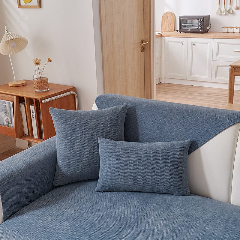 EasyCover-Kissenbezug aus Chenille — 1 Stück, Blau Chenille, auf einem Sofa