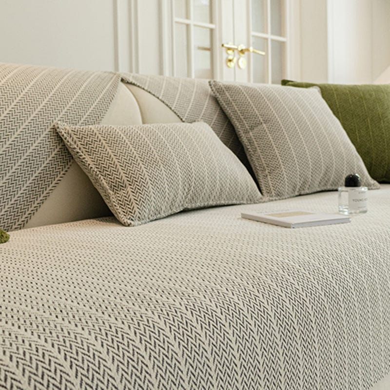 EasyCover-Kissenbezug in Fischgrät — 1 Stück, Grau Fischgrät, auf einem Sofa