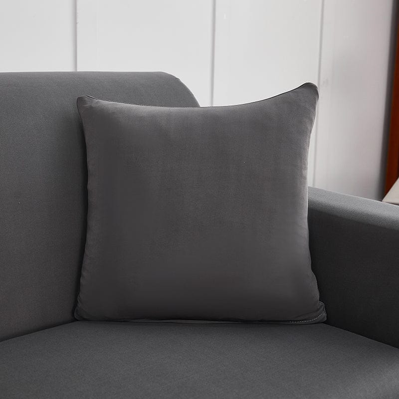 Stretch-Kissenbezüge 45 × 45 cm — 2er-Set, Anthrazit, auf einem Sofa