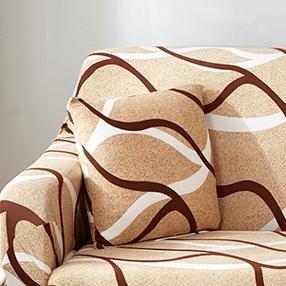 Stretch-Kissenbezüge 45 × 45 cm — 2er-Set, Beige Wellen, auf einem Sofa