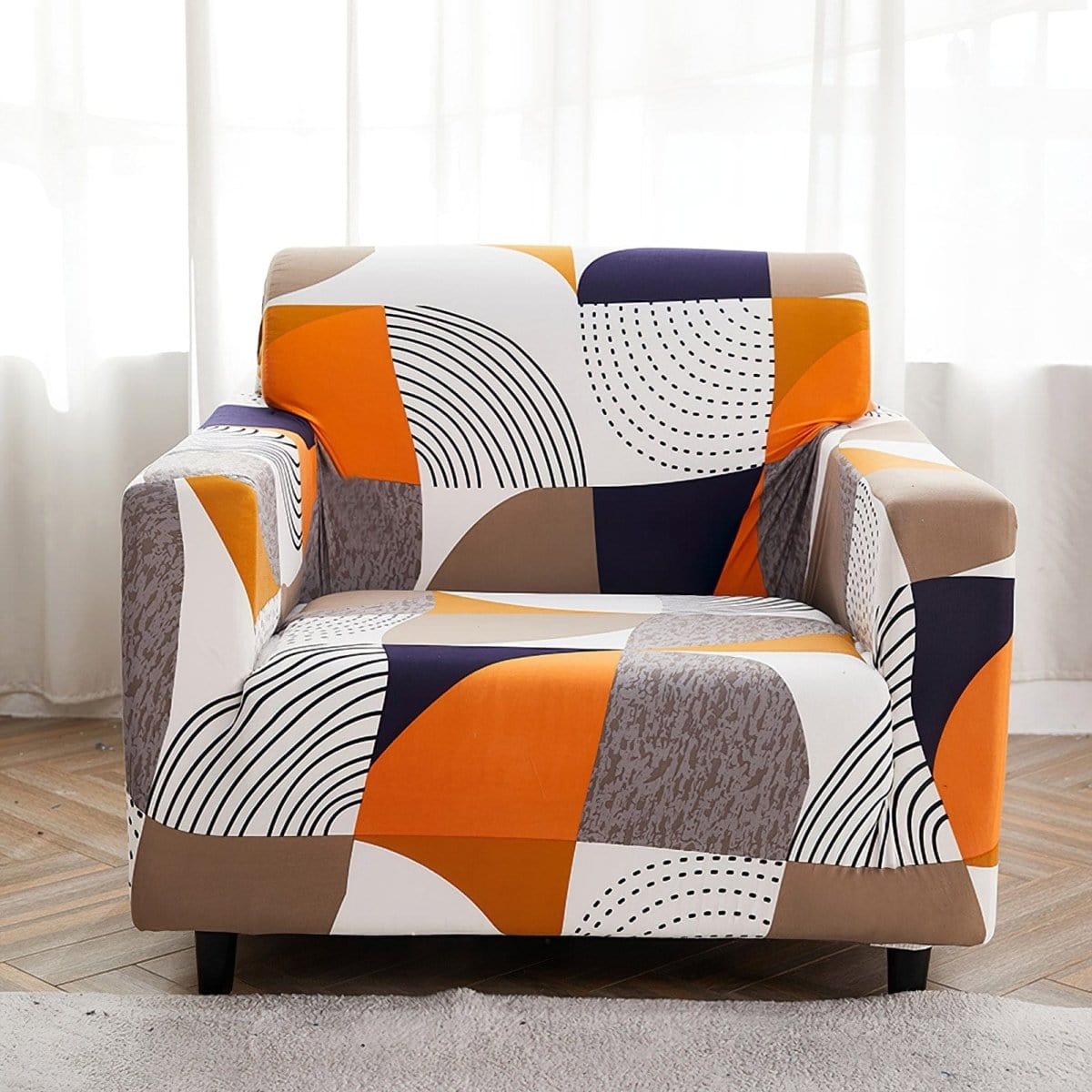 Stretch-Sesselbezug Patchwork Orange und Schwarz
